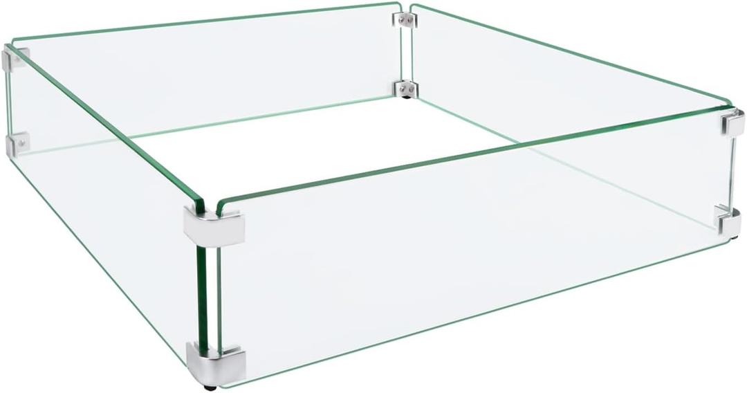 Fire Pit Wind Guard, 19.5" Glass Wind Guard for Fire Pit Square Table, Made of Clear Tempered Glass, Set with Assembly Instructions, Easy to Install