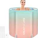 Portable Foldable Bathtub for Adults - Collapsible Travel Tub for Camping, Home & Spa - Space Saving, Durable PVC (Pink Blue Gradient)