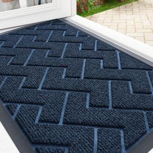 OLANLY Front Door Mat Indoor Outdoor Entrance, Waterproof All-Season, All-Weather Welcome Doormat, Sturdy Natural Rubber, Low Profile, Easy Clean Patio Porch Entryway Outside Floor Mat, 47x32, Blue