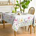 Horaldaily Spring Tablecloth 60104 Inch, Wildflowers Floral Butterfly Washable Table Cover for Party Picnic Dinner Decor