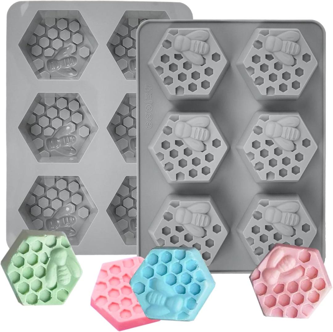 Creativee 2Pcs Honeycomb Bees Silicone Cake Mould Soap DIY Ice Tray Muffin Cookie Cake Pan Chocolate Candy Baking Supplies (grey)