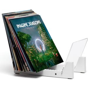 KAIU Vinyl Record Storage - Solid Wood with Crystal Clear Acrylic Holder - Premium Design, Perfect 12" LPs or 7" Singles Display Unit - Stores and Supports up to 50 Albums (Modern White)