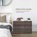 Cat Litter Box Enclosure with Litter Trapping Mat; Handwoven Plastic Rattan Kitten House; No Installation Hidden Cat Washroom; Pet Crate for Balcony,Bedroom,Living Room