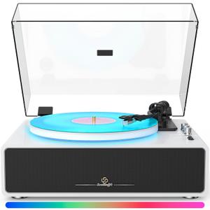 Seasonlife® All-in-One Record Player with 4 Speakers & Bluetooth, White
7-Color LED Light with Music-Sync & Fade Modes, Belt-Driven Hi-Fi Magnetic Cartridge, Bluetooth&AUX In, RCA PHONO/LINE Out