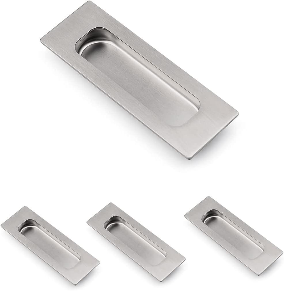 HOMOTEK 4 Pack 120mm Flush Sliding Closet Door Pulls, Recessed Finger Pulls for Sliding Barn Bypass Door Handles, Cabinet Drawer Rectangular Invisible Pull- Small Size 4.75 in, Brushed Stainless Steel