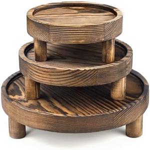 3PCS Wooden Display Risers for Display, Wood Riser Display Pedestal Stand for Home Décor (Rustic Brown, 8,6,5'')