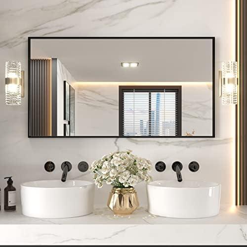 LOAAO 17x57 Inches Black Rectangle Bathroom Mirror Wall, Matte Black Aluminum Alloy Frame, Tempered Glass, Hangs Vertically or Horizontally, Easy to Install