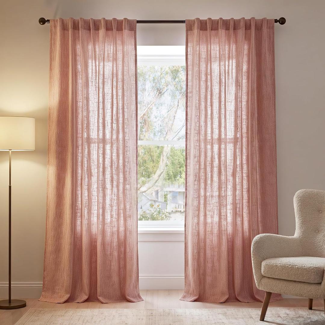 NICETOWN 230 GSM Blush Pink Curtains for Girls Room, Rich Linen Blend Rod Pocket & Back Tab Vertical Drapes Privacy Assured with Light Filtering Window Treatments for Bedroom, W52 x L90, 2 Panels