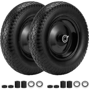 4.80/4.00-8" Flat Free Wheelbarrow Tire, 14.5" Wheel Size, 5/8" Axle Bore, 3" Center Hub, 3/4" Bearings, Universal Replacement Solid Tire for Hand Truck/Cart (Black)