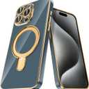 Lontect for iPhone 15 Pro Max Case with Magnetic Invisible Stand[Compatible with MagSafe] Drop Protection Shockproof Slim Fit Cover Built-in Camera Protector Case for Apple iPhone 15 Pro Max Grey Blue