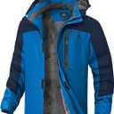 Mens Winter Jackets Waterproof Warm Fleece Ski Jacket with Hood Thermal Windproof Coat Zip Pockets (Large, Blue/Navy)