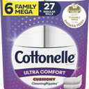 Cottonelle Ultra Comfort Toilet Paper with Cushiony CleaningRipples Texture, Strong Bath Tissue, 6 Family Mega Rolls (6 Family Mega Rolls = 27 Regular Rolls), 325 Sheets per Roll, 4 Pack