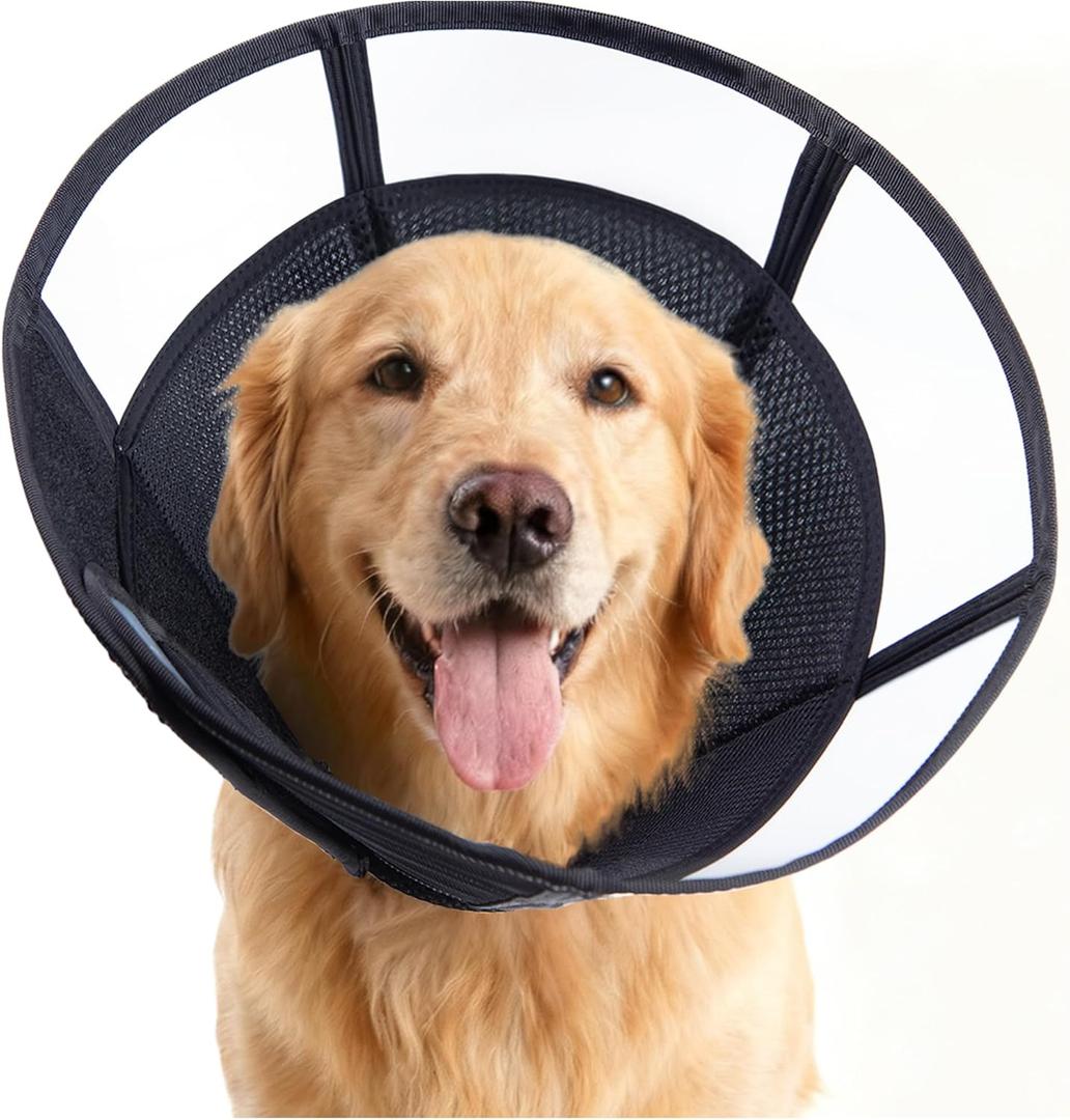 Soft Dog Cone, Stop Licking Deep Pet Recovery Collar After Surgery for Large Medium Dogs, Clear Plastic Breathable Elizabethan Head Neck Circle, Adjustable Comfortable Cones 25cm /10" Long (L Black)