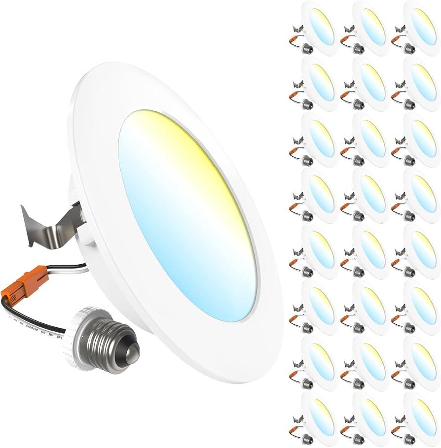 Bulbs, LED, 24pk, 65W, Soft White 3000K Dimmable, 4" Downlight, Easy Hardwired Installation