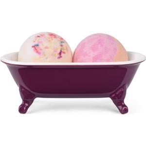 6.5" Ceramic Mini Decorative Clawfoot Bathtub Bar Soap Dish, Kitchen Sponge Holder and Shower Tray for Bathroom, 1 Pack (Burgundy)