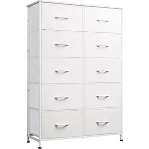 WLIVE Fabric Dresser for Bedroom with 10 Drawers, Tall Chest of Drawers, White Dressers Bedroom Furniture, Dresser for Closet, Hallway, Living Room, Entryway