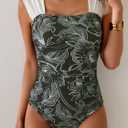 B2prity Womens One Piece Swimsuit Retro Square Neck Tummy Control Bathing Suits Ruched Modest Full Coverage Swimwear (XXL)