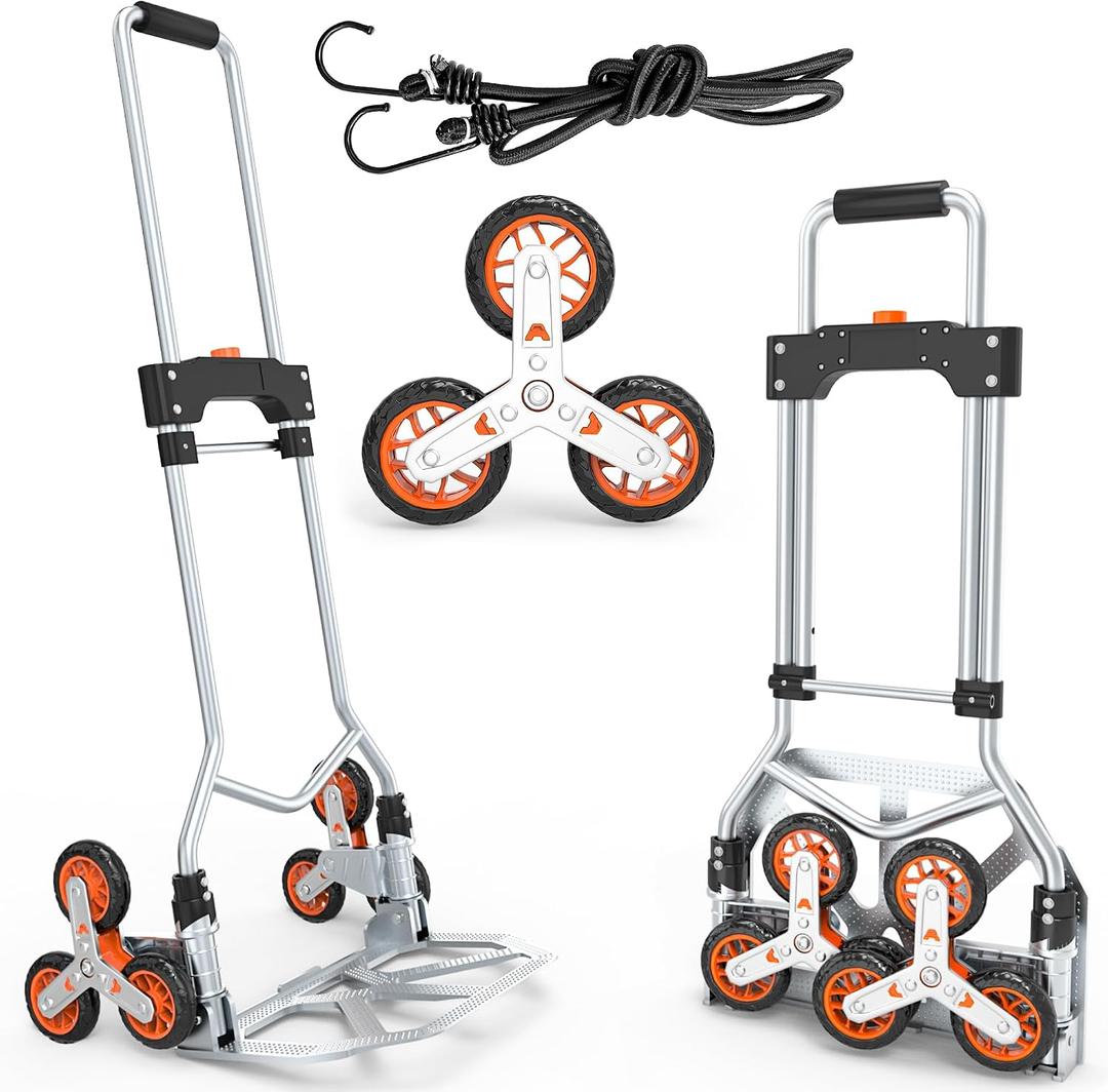 DIAMONDFORGE Stair Climbing Dolly, 220LBS Stair Climbing Cart with Telescoping Handle, Portable Folding Aluminum Cart for Stairs, 6 Wheels & Rope for Home, Groceries
