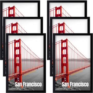Frametory, 13x19 Black Picture Frame Set of 6 - Engineered Wood with Plexiglass - Golden Gate Bridge Poster Frame (13x19, 6 Pack)