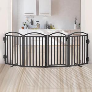 Metal Freestanding Dog Gates, Outdoor Indoor Dog Fences, Extra Wide Foldable Puppy Gate for Stairs, Hallways, Yard 80''W × 32''H