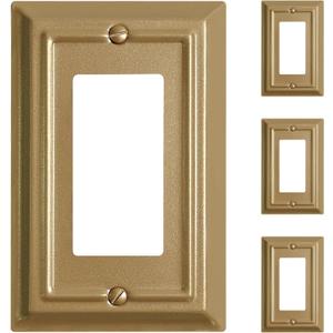Metal Electrical Outlet Covers, Light Switch Cover Wall Plates, Mid Size Thicker Decorative Switch Plates,Receptacle Wall Plate of Modern Styles (Vintage Gold, 1 Gang Decorator 4 Pack)
