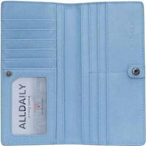 Alldaily Ultra Slim Thin Women Wallet RFID Blocking Credit Card Holder Bifold Long Ladies Billfold (Light Blue)