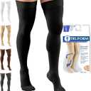 Truform 20-30 mmHg Compression Stockings for Men and Women, Thigh High Length, Dot Top, Closed Toe, Black, Medium