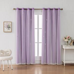 FANLI Ombre Rainbow Blackout Curtains for Kid Girls Bedroom Living Room Darking Stripe Double Layer Star Cut Out Wall Home Decor Gradient Grommet Window Curtains (Purple 63L) (52"W x 63"L (Pack of 2))