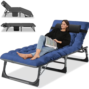 Slsy Folding Lounge Chair, 5-Position Adjustable Outdoor Reclining Chair, Folding Sleeping Bed Cot, Folding Chaise Lounge Chair for Pool Beach Patio Sunbathing, Navy Blue