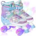 Nattork Kids Roller Skates for Girls Boys Kids, Quad Skates Butterfly and Flower with All Light up Wheels - Birthday Gift for Indoor Outdoor Sports (Large(5-8US), Purple)