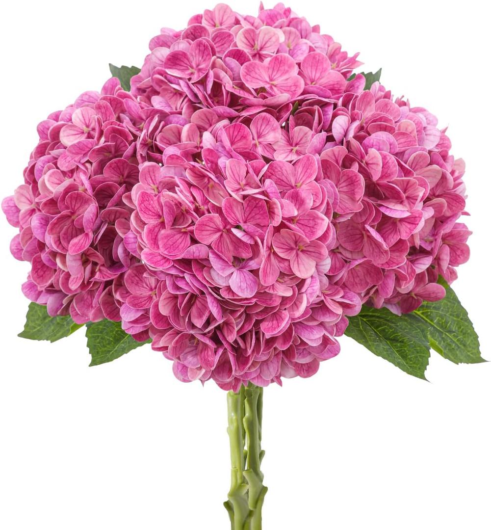 LINSIE 4 Pcs Artificial Hydrangea Silk Flowers with Stems, 19.7" Rose Pink Faux Hydrangeas Bouquet, 240 Petals, Suitable for Shady Places & Waterproof Fake Flower for Outdoor Wedding Home Decor