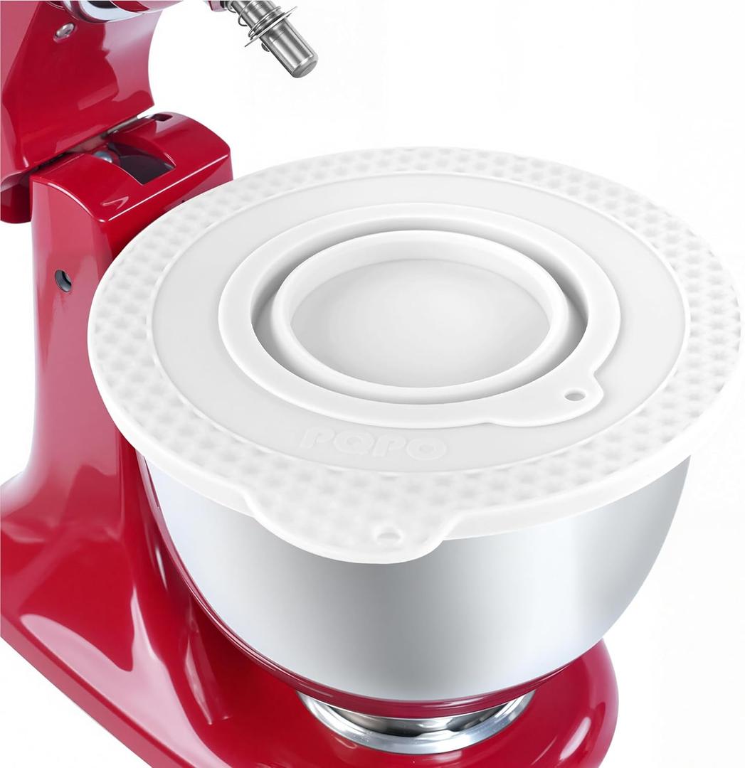 Silicone Mixer Bowl Cover Compatible with KitchenAid 4.5-5 Quart Tilt-Head Stand Mixer, Mixer Bowl Lid to Prevent Spilling of Ingredients (Fit for 5qt - White)
