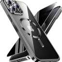 Magnetic for iPhone 15 Pro Max Case with Privacy Screen Protector & Full Camera Cover,[Non-Yellowing] Plating Glossy Soft Shockproof Clear Phone Case with MagSafe Women Girls for 15 ProMax