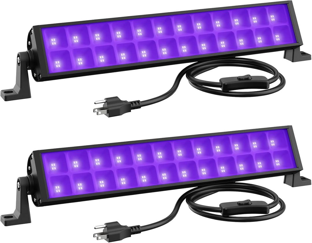 Onforu 2 Pack 48W Black Light Bars, LED Blacklight with Plug and Switch, Black Lights Flood Light, Glow in The Dark Party Supplies for Stage Lighting, Halloween Decorations, Body Paint Onforu 2 Pack 48W Black Light Bars, LED Blacklight with Plug and Switch, Black Lights Flood Light, Glow in The Dark Party Supplies for Stage Lighting, Halloween Decorations, Body Paint