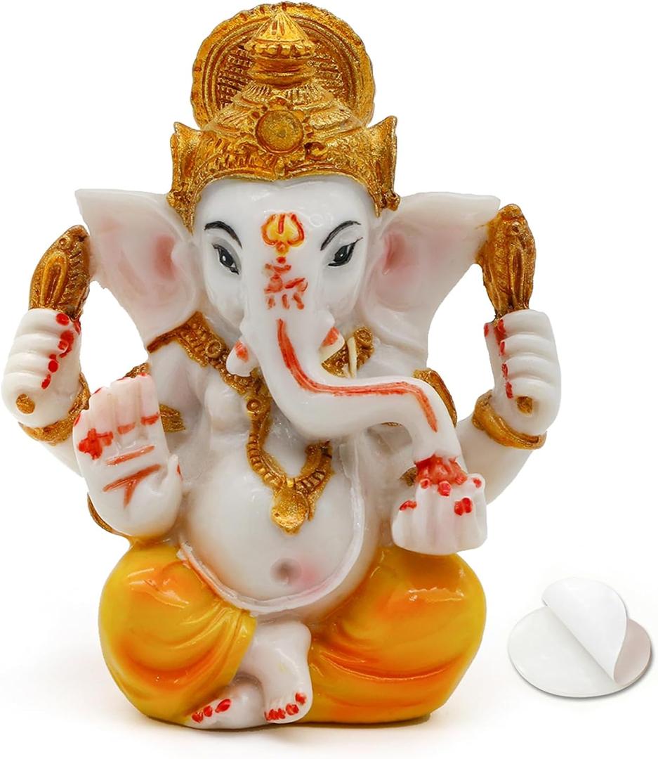 alikiki Hindu Lord Ganesha Idol Statue - Indian Diwali Gifts Small Ganesh for Car Dashboard Decor India God Home Mandir Murti Pooja Yoga Meditation Room Altar Kit Decor Wedding Gift (Marble Color)