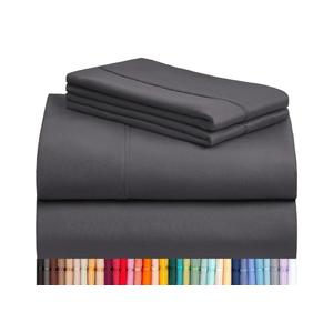 LuxClub 4 PC Queen Sheet Set, Sheets Queen Size, Deep Pockets 18" Wrinkle Free Cooling Sheets Machine Washable Hotel Bedding Silky Soft - Dark Grey Queen