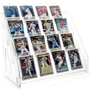 Trading Card Display Stand, Vertical Holder for Baseball Basketball Sports Graded Card Display Stand Tabletop for PSA BGS SGC Slabs, Snap-On Assembly(4 Tier, 2 Pack)