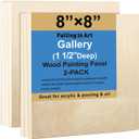 Falling in Art 2 Pack Unfinished Wooden Canvas Panels, 8x8 Gallery Birch Wood Panels Kit, 1 1/2" Deep Art Cradle Boards for Acrylic Painting, Pouring and Burning
