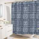 Modern Blue Shibori Print Shower Curtain - Boho Geometric Dot Pattern - Mudcloth Design - Decorative Fabric Shower Curtain for Any Bathroom - 72x72 Inches (Shibori)