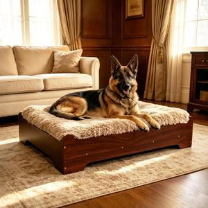 Large Size Elevated Dog Bed, Walnut Finish Raised Dog Bed | Size 37" 28" 7, Supports up to 80 lbs, Removable Washable Cover, Mattress and Frame