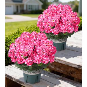 Geraniums Artificial Flowers for Outdoors, 2 Pack Potted Plants Pink Faux Geraniums Bush Artificial Topiaries Realistic UV Resistant Fake Flowers Plants for Planters Outside Gardens Front Door Indoor