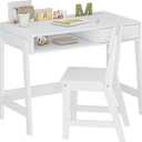 UTEX Kids Desk and Chair Set, Study Desk for Kids with Storage Bins, Wooden Children Study Table, Student Writing Desk for Bedroom & Study Room (1 Open & 1 Drawer)