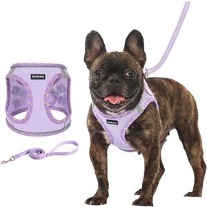 Rttochfy Small Dog Harness, Soft and Reflective Puppy Harness, Dog Harness and Leash Set for Small Size Dogs Training, Walking (Purple S) (S (Chest:14"-15.5"))
