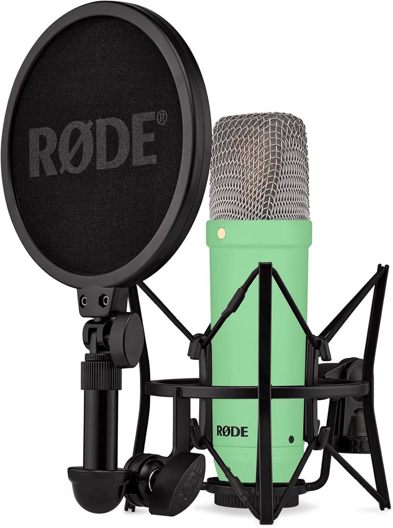 RDE NT1 Signature Series Large-Diaphragm Condenser Microphone with Shock Mount, Pop Filter and XLR Cable for Music Production, Vocal Recording, Streaming and Podcasting (Green)