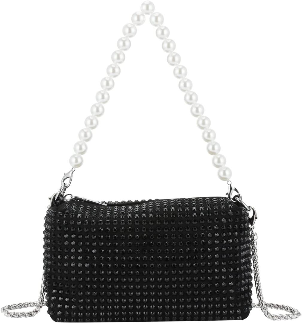 Clutch Purse for Women, Bling Evening Bag, Crossbody Handbag, Rhinestone Money Hand Bag (Black)