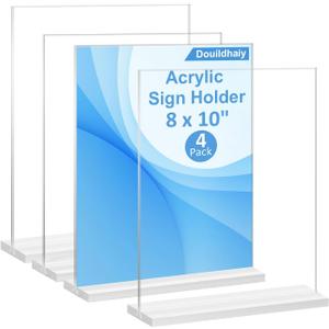 4 Pack Acrylic Sign Holder 8x 10 ,T shape Double Side Clear Acrylic Menu Display Stand for Restaurants ,Office ,Photo frames ,Store -Vertical