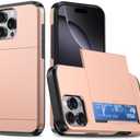 ATRAING Compatible with iPhone 16 Pro Case with Card Holder Dual Layer Heavy Duty Protective Shockproof Hidden Card Slot Slim Wallet Phone Cover for 16 Pro for Women&Men 6.3 inch Rosegold, Set Of 2