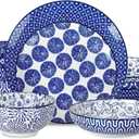 Selamica Ceramic Dinnerware Sets, 16 Pieces Dishes Set for 4, Kitchen Plates and Bowls Sets, Dishwasher & Microwave Safe, Vintage Blue