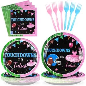 96 Pcs Football Gender Reveal Party Supplies Touchdown or Tutus Gender Reveal Plates and Napkins Tableware Set Ballet or Football Gender Reveal Party Decorations for Boy or Girl Baby Shower Serves 24