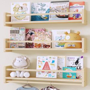MXCSE Nursery Floating Bookshelf for Kids, Wall Mounted Kids Book Shelf with Toy Storage, Pine Wood Nursery Shelves for Playroom, Bedroom, Toddler Room, Set of 3 (Pine, 15.8 Inches)